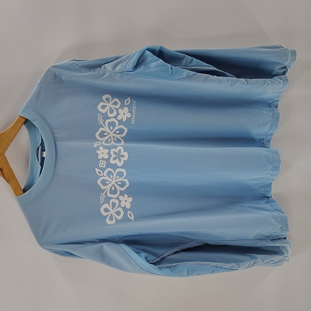 Solumbra Women's SPT Shirt   Hibiscus Flower Print Blue Size Large